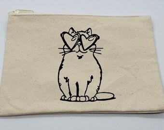 cat cosmetic case, cat makeup case, cat travel bag, cat accessories. cat gift. Zipper case, cat pencil case