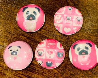 Pug magnets, Valentine pug magnets, pug gift, pug decor, Pug magnet, pug magnets, set of pug magnets, pug Valentine gift,