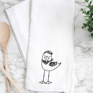 seagull kitchen towel, seagull towel, seagull handmade, seagull home decor, flour sack kitchen towel. seagull towel.