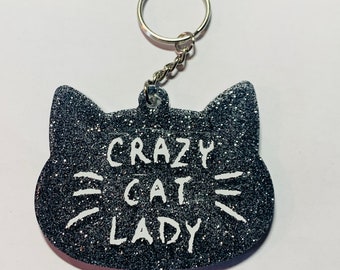 Crazy cat lady keychain, cat lady keychain, Cat lover keychain, Cat lady gift, glitter Cat keychain, keychain, Cat gifts