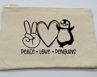 Penguin cosmetic case, penguin makeup case, penguin travel bag, penguin accessories. Penguin gift. Zipper case, penguin pencil case