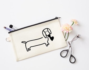Estuche de cosméticos para perro salchicha, estuche de maquillaje para perro salchicha, estuche de viaje para perro salchicha, accesorios para perro salchicha. Regalo para amantes de los perros salchicha, perro salchicha de pelo largo.
