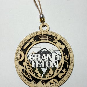 Grand Teton national park ornament.  Laser cut, dual layered wooden national park ornament.  Grand Teton gift, grand teton ornament present.