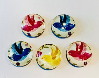 bird magnet set, bird magnet, handmade bird magnet set of 5, bird gift, set of five magnets.