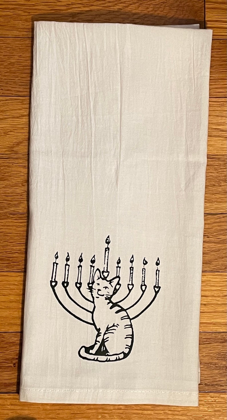 Hanukkah cat towel, Cat kitchen towel, Hanukkah cat, Hanukkah home decor, Hanukkah kitchen towel. Cat Gift, cat towel image 2