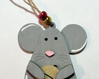 mouse handmade ornament, mouse Christmas ornament, mouse ornament, mouse christmas gift, cute mouse Christmas gift, wooden mouse ornament