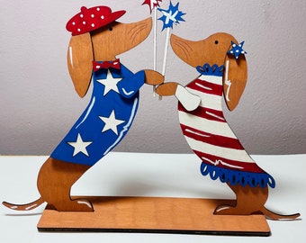 Dachshund Fourth of July, gift for dachshund lover, dachshund shelf sitter, gift lover of dachshunds, dachshund home decoration, dachshund