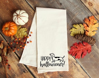 Dachshund kitchen towel, Halloween dachshund, halloween home decor, flour sack kitchen towel. Dachshund towel.