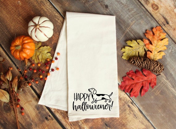 Dachshund kitchen towel, Halloween dachshund, halloween home decor, flour sack kitchen towel. Dachshund towel.