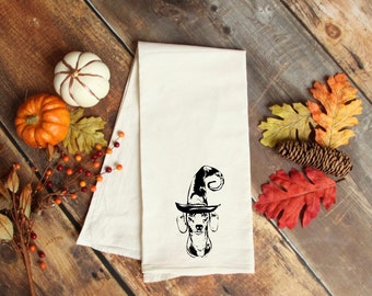 Dachshund kitchen towel, Halloween dachshund, halloween home decor, flour sack kitchen towel. Dachshund towel.