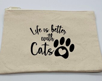 cat cosmetic case, cat makeup case, cat travel bag, cat accessories. cat gift. Zipper case, cat pencil case