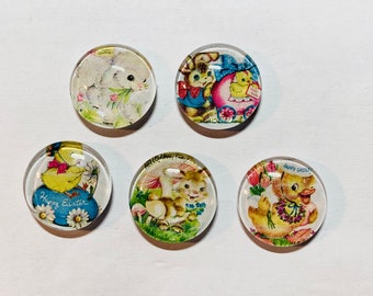 VINTAGE EASTER MAGNETS, rabbit magnets, glass magnet sets, Easter magnets, glass magnets, Easter magnet set, Easter basket gift