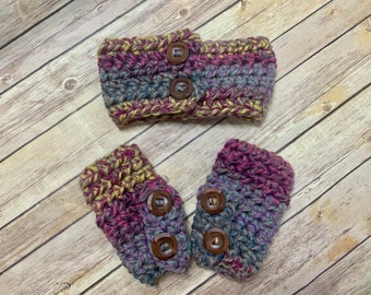 Crochet Headband and Mitts Set