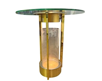 1960s Vintage Dorothy Thorpe Iluminated Brass Side or Accent End Glass Table Removable Cylinder