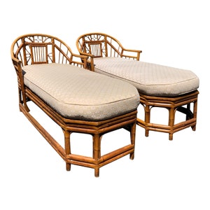 Vintage Brighton Pavilion Rattan Bamboo Chaise Lounges - a Pair