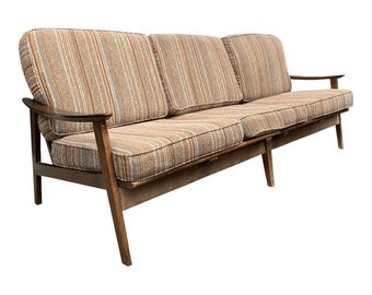 1970s Mid Century Modern Paddle Arm Sofa With Slat Back