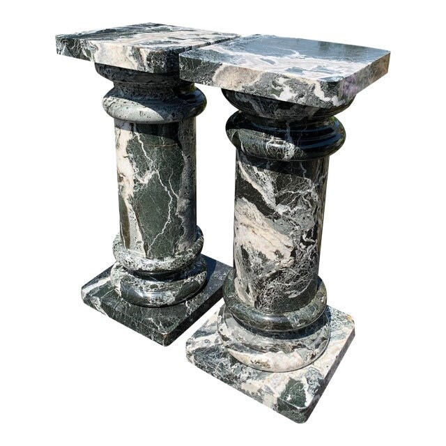 Vintage Marble Pedestal Columns in Black and White Swirl Made in Italy a Pair