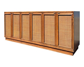 Vintage Mid Century Modern Cane Front Credenza Cabinet