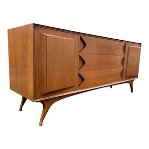 1960s Albert Parvin Style Modern Vintage Credenza or Long Dresser Sculpted Style