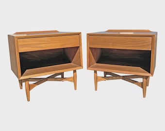 Vintage Mid Century Modern Oak Floating Nightstands or End Tables, A Pair