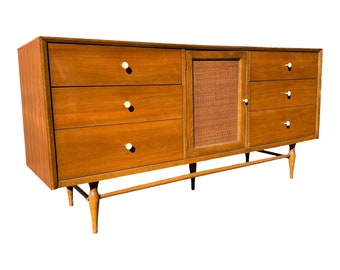 1970s Vintage Mid Century Modern Long Dresser or Credenza in Kipp Stewart Style Lowboy