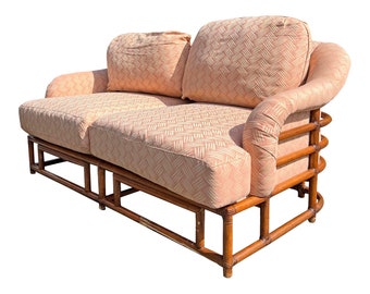 1970s Vintage Rattan Wicker Loveseat by Ficks Reed