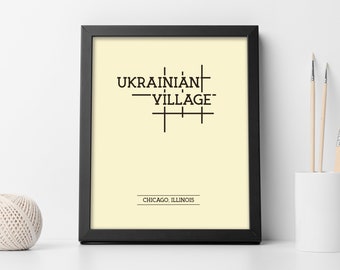 Ukrainian Village Chicago Neighborhood Map 8x10 Wall Art Print