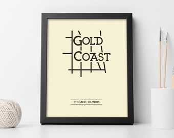 Gold Coast Chicago Neighborhood Map 8x10 Wall Art Print