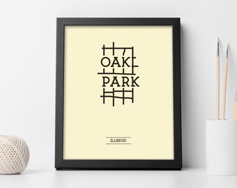Oak Park Chicago Neighborhood Map 8x10 Wall Art Print