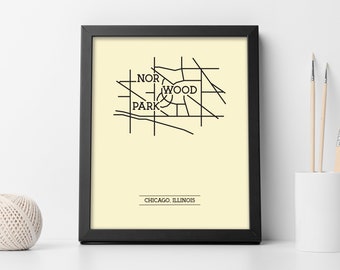 Norwood Park Chicago Neighborhood Map 8x10 Wall Art Print