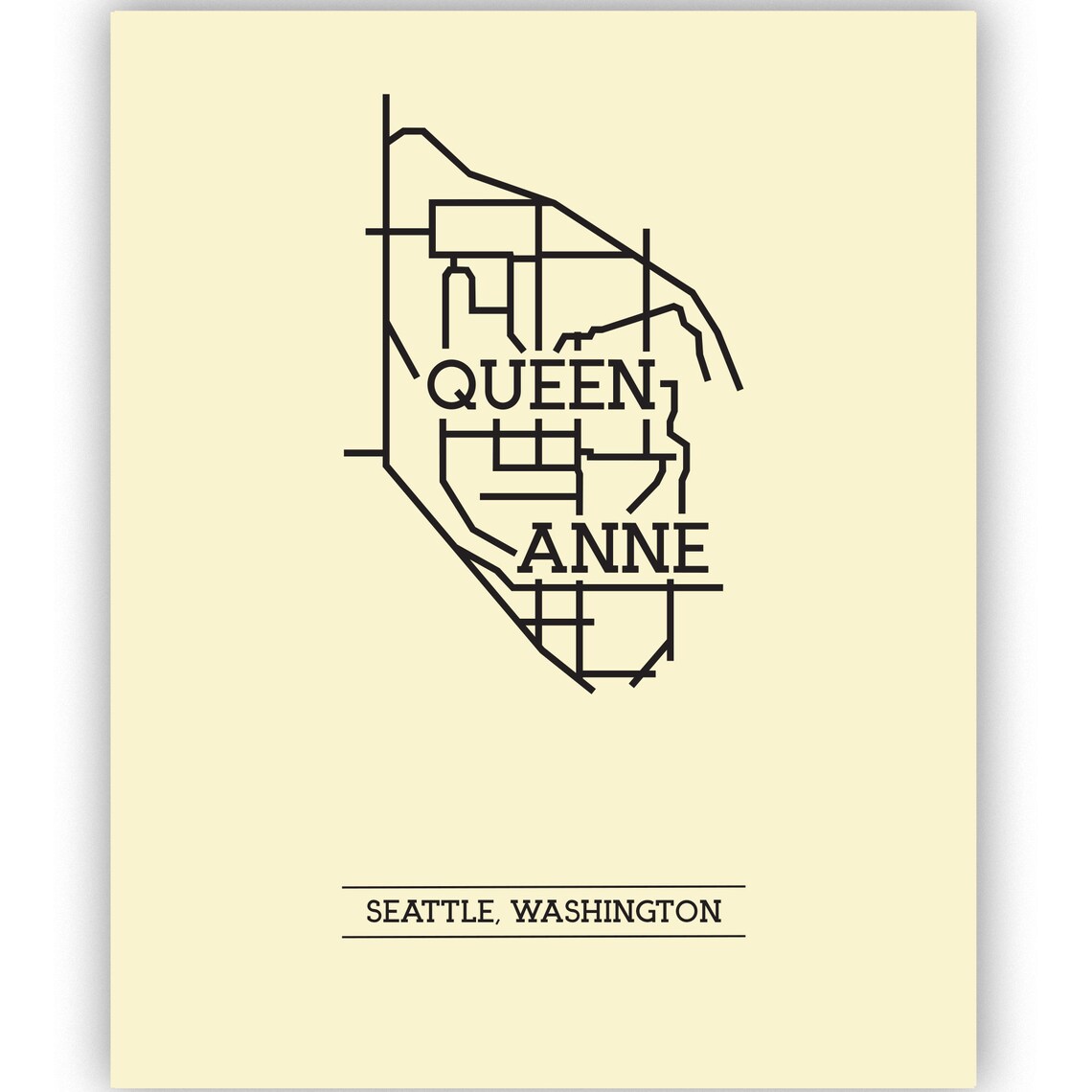 Queen Anne Seattle Washington Neighborhood Map 8x10 Wall Art Etsy