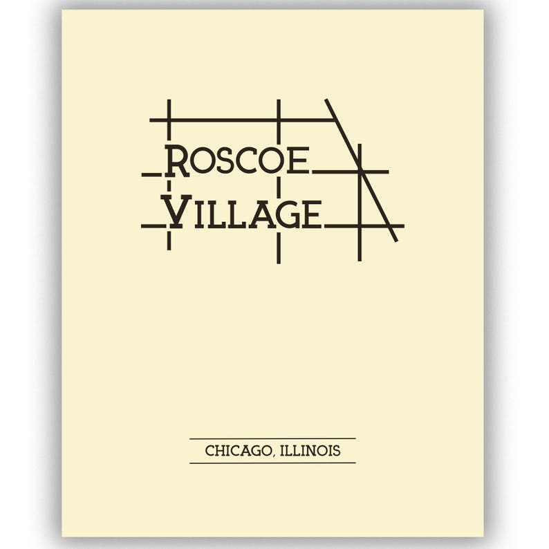 Roscoe Village Chicago Neighborhood Map 8x10 Wall Art Print Etsy