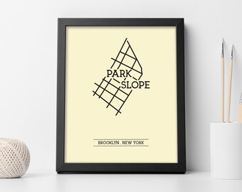 Park Slope Brooklyn Neighborhood Map 8x10 Wall Art Print