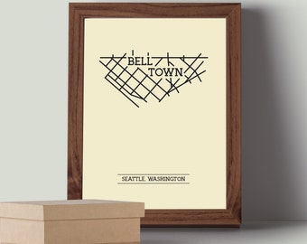 Belltown Seattle Washington Neighborhood Map 8x10 Wall Art Print