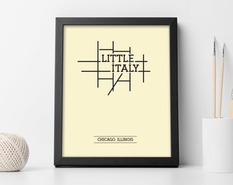 Little Italy Chicago Neighborhood Map 8x10 Wall Art Print