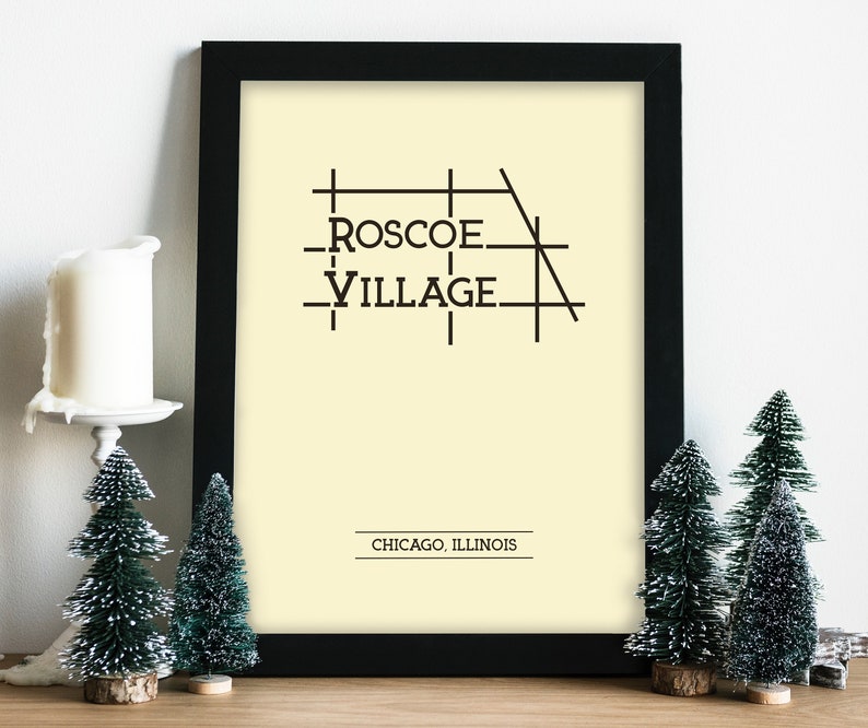 Roscoe Village Chicago Neighborhood Map 8x10 Wall Art Print Etsy