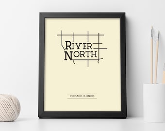 River North Chicago Neighborhood Map 8x10 Wall Art Print