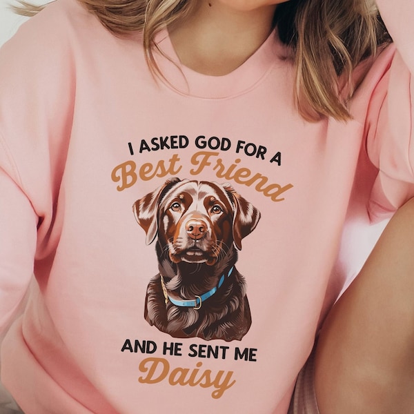 Personalized Chocolate Lab Sweatshirt, Labrador Mom Birthday or Xmas Gifts, Custom Pet Name Shirt, Dog Face Sweater Gift for Lab Owner.