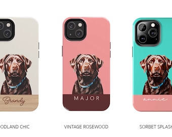 Chocolate Lab designer dog phonecase, Dog custom iphone phonecases, Personalized Dog name, Stand out, eye catching  phone case, xmas gifts