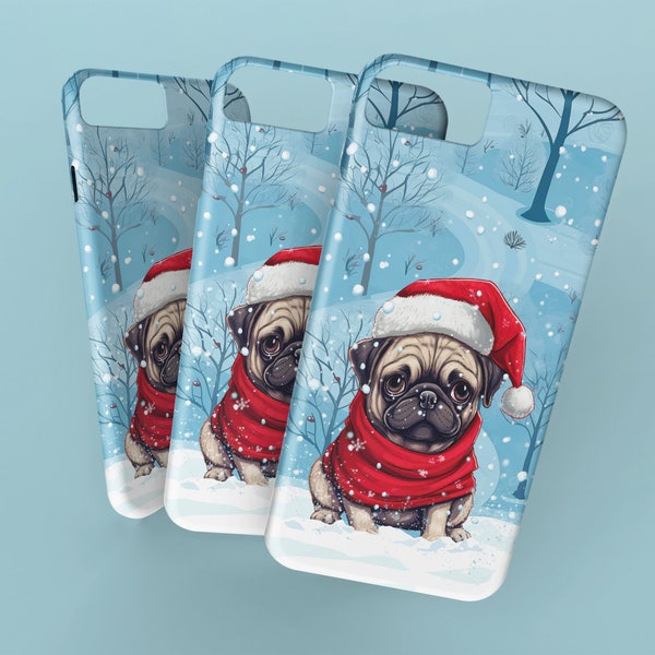 Pugs Santa iPhone Case for Dog Lovers, the Perfect Christmas Gift for Pug Puppy First Time Fur Mama, Pet Brother or Sister