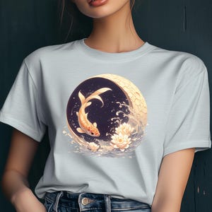 Koi Moon - T-shirt unisex premium, maglietta giapponese, arte giapponese, maglietta con pesce Koi, estetica
