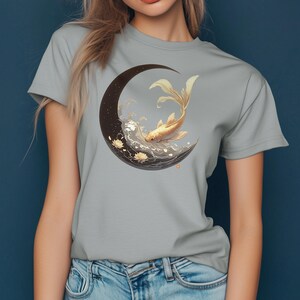 Dark Koi Moon - T-shirt unisex premium, maglietta giapponese, arte giapponese, maglietta Koi Fish, estetica