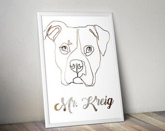 Digitale aangepaste poster met lijntekening huisdierportret