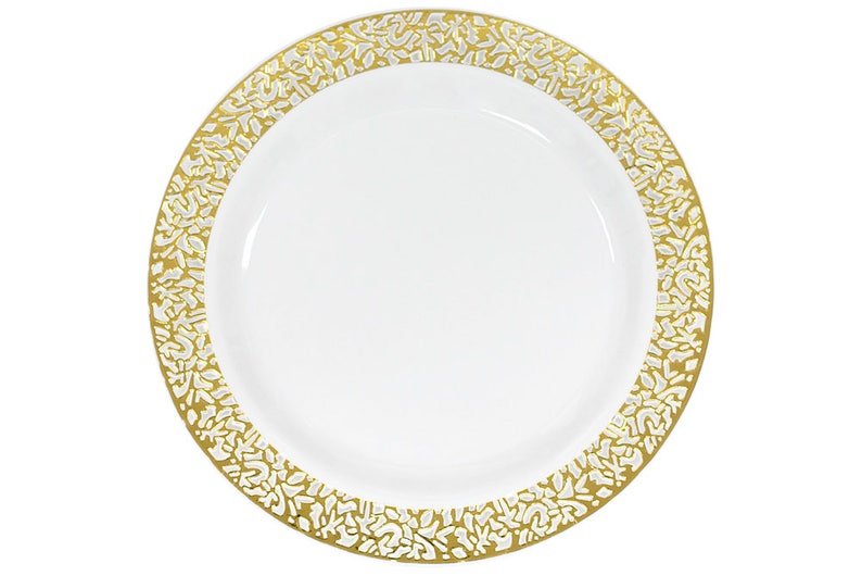 10 Pack Gold Lace Trim Plastic Plates Fancy Salad Plate Etsy
