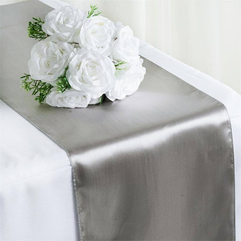 Sale Five Silver Satin Table Runners Wedding Batman Table Etsy