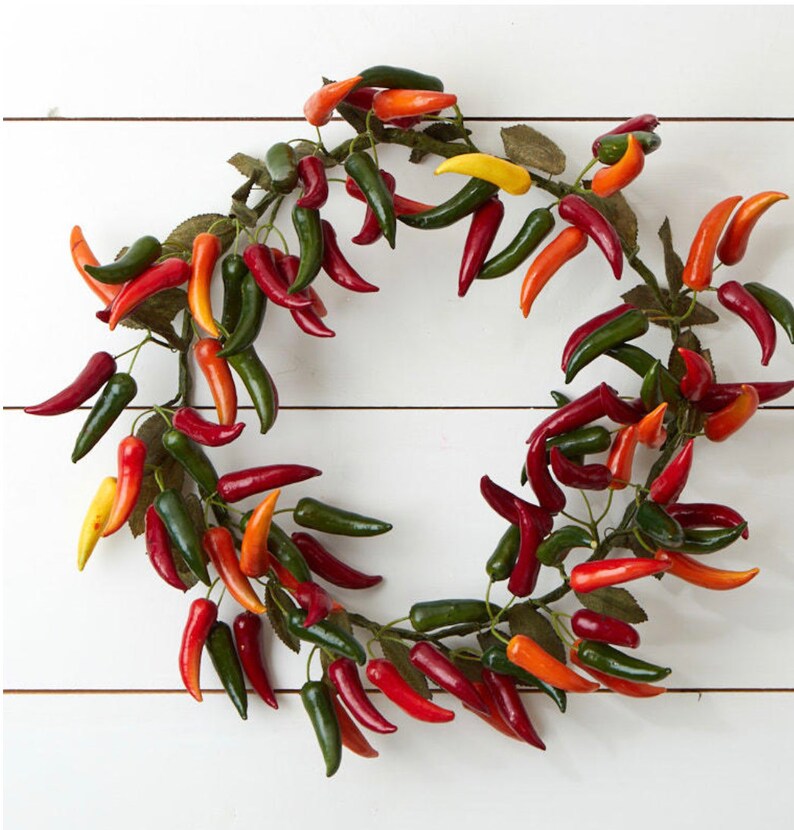Faux Pepper Wreath Garland Kitchen Rustic Cook Theme Decor Etsy