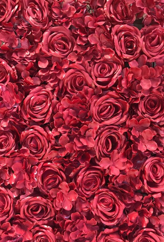 Fleur Rose Rouge Roses Hortensias Fleur Artificielle Mur Decorations Fleur Fausse Verdure Fleur Carré Rouge De Mariage En Gros
