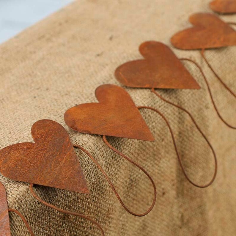 Rustic Tin Heart Garland Rustic Christmas Winter Fireplace Decor Primitive Distressed Old Fashion Hanging Wall Mantle Wedding Barn Sale