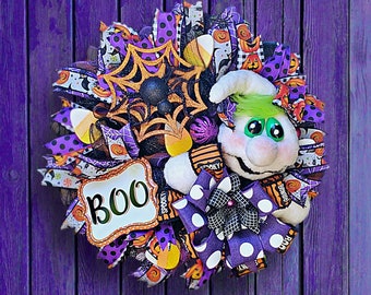 Couronne De Fantômes Halloween – BOO Ghost – Grande Taille – Décoration Porte