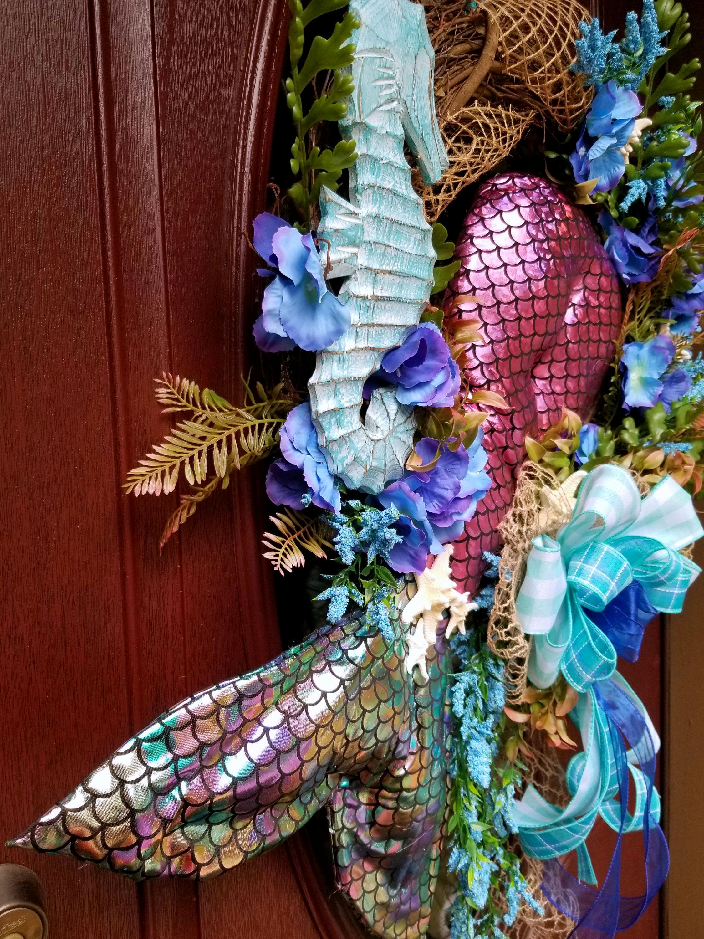 Large Coastal Mermaid Wreath, Beach Front Door Wreath, Nautical Summer ...